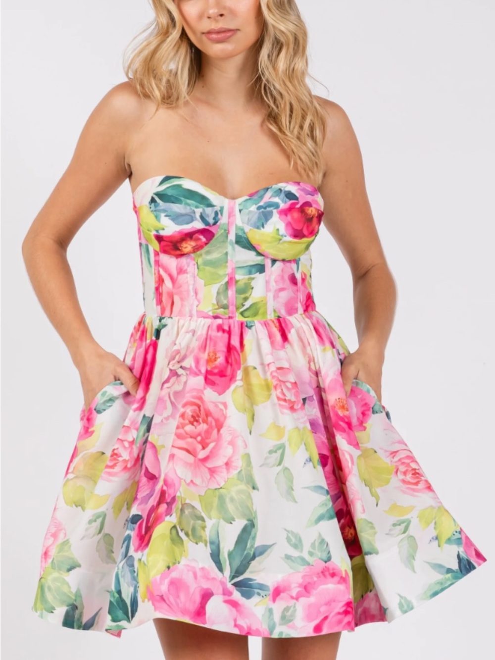 Strapless Bustier Floral Dress
